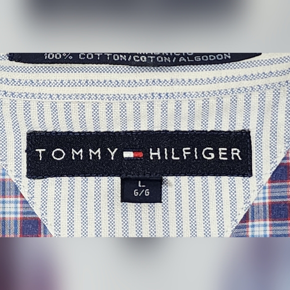 VINTAGE Tommy Hilfiger  Casual Button Up Men's Short Sleeve Shirt Large Purple - Picture 11 of 13